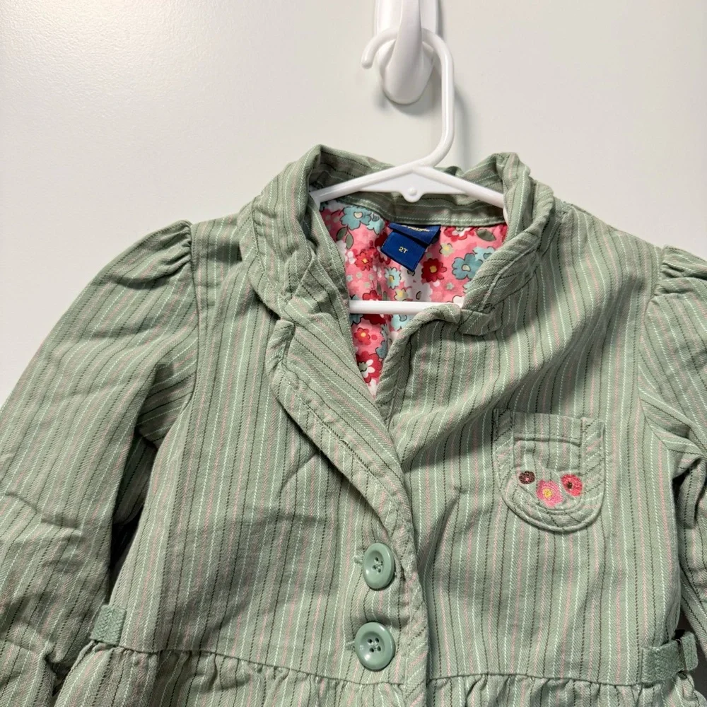 Oshkosh B'Gosh‎ Kids Girls 2T Green Pea Coat Jacket Green Stripe Floral Cotton